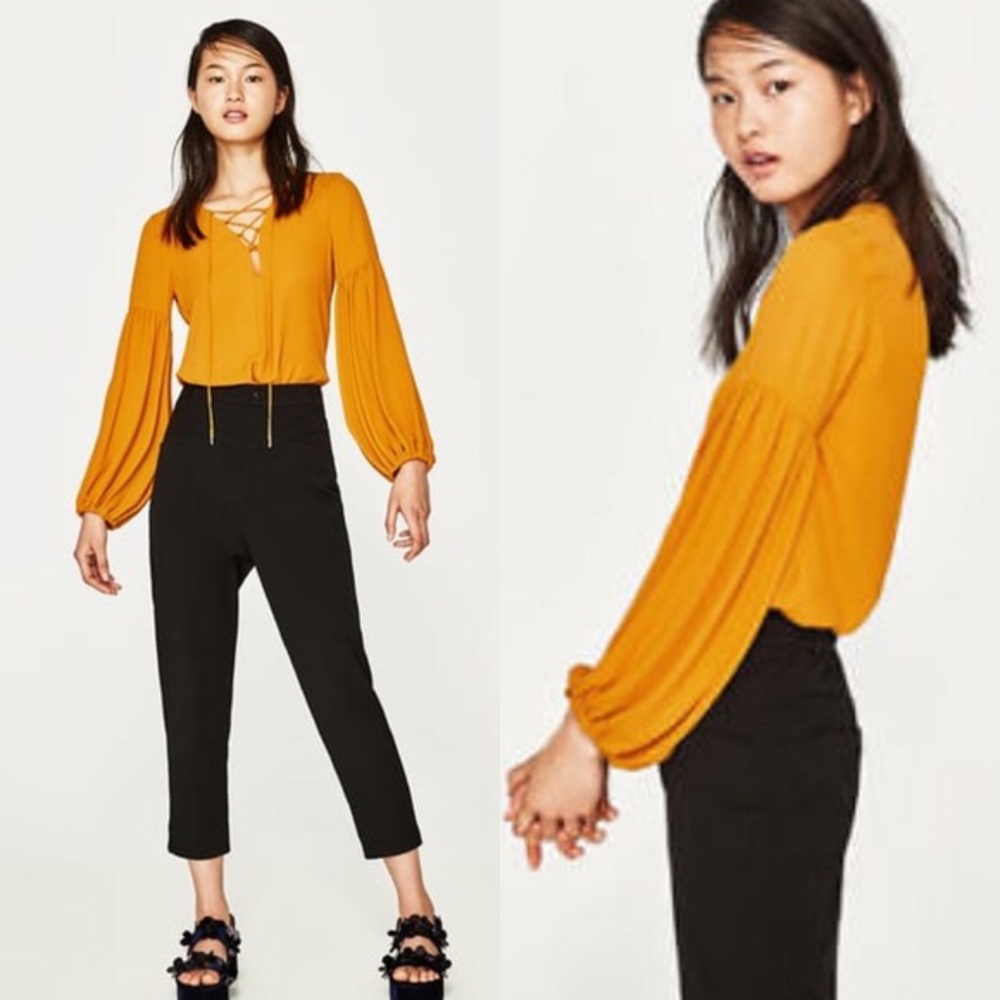 Zara puff sleeve Lace Up Bodysuit